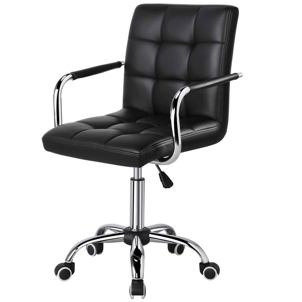 Modern Mid-Back Black Faux Leather Office Chair with Removable Arms - Loft&Timber