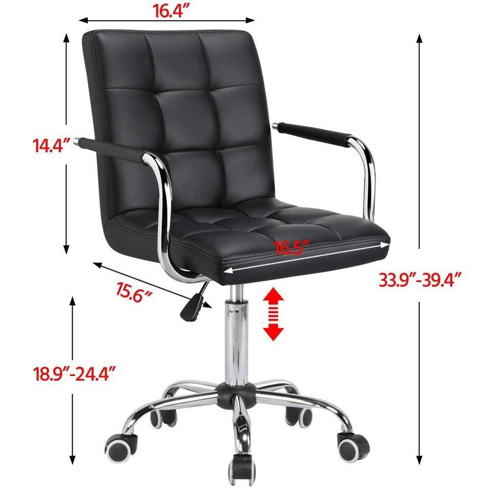 Modern Mid-Back Black Faux Leather Office Chair with Removable Arms - Loft&Timber