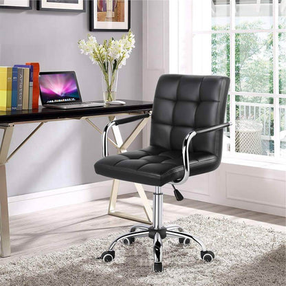 Modern Mid-Back Black Faux Leather Office Chair with Removable Arms - Loft&Timber