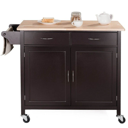 Brown Kitchen Island Storage Cart with Wood Top and Casters - Loft&Timber