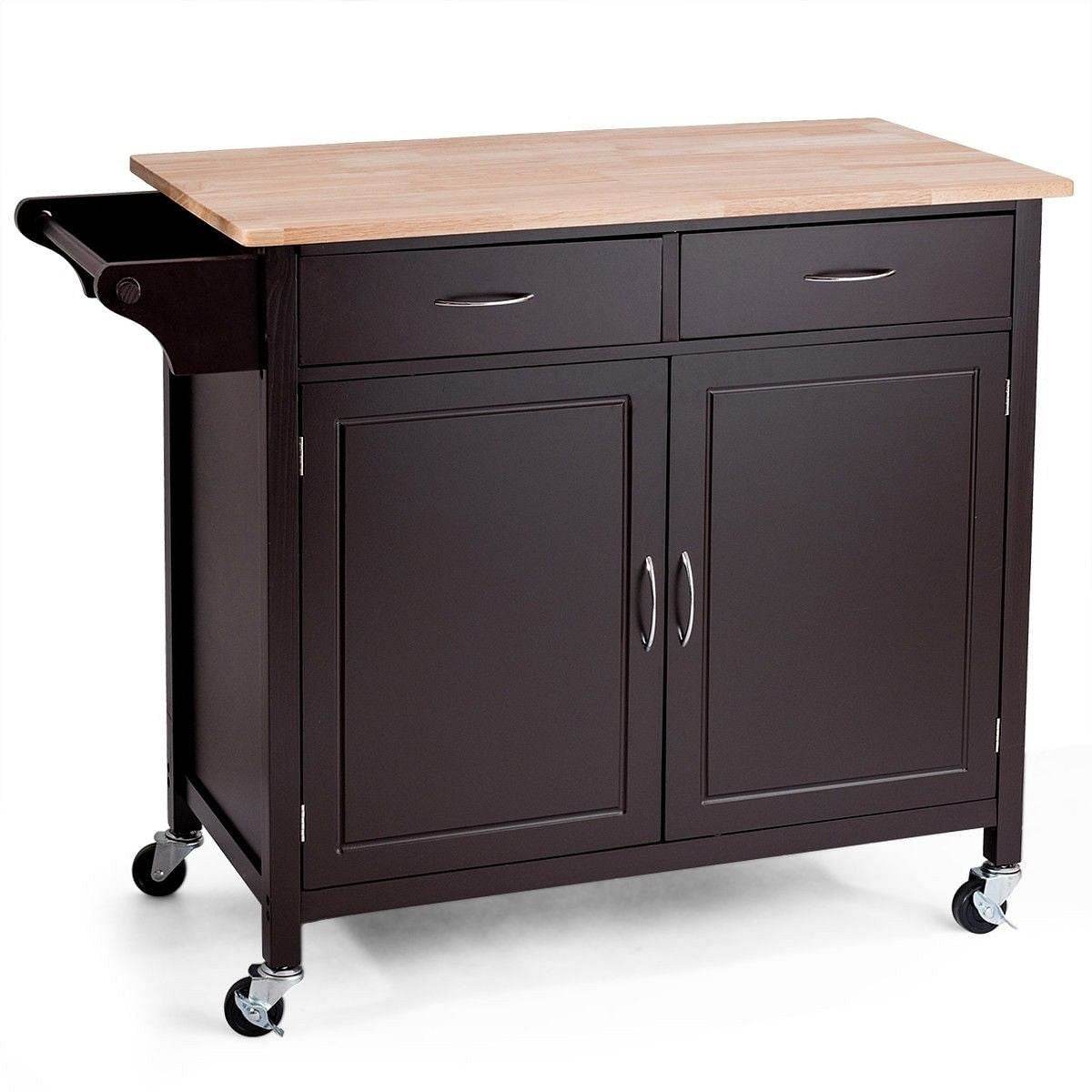 Brown Kitchen Island Storage Cart with Wood Top and Casters - Loft&Timber