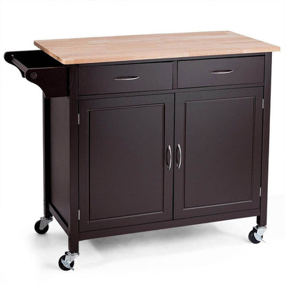 Brown Kitchen Island Storage Cart with Wood Top and Casters - Loft&Timber