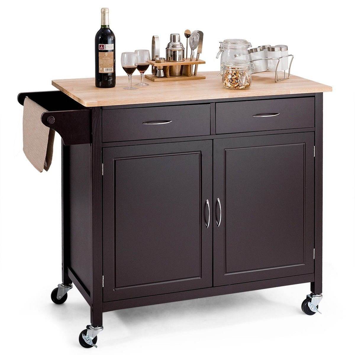 Brown Kitchen Island Storage Cart with Wood Top and Casters - Loft&Timber