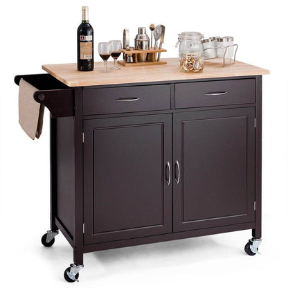 Brown Kitchen Island Storage Cart with Wood Top and Casters - Loft&Timber