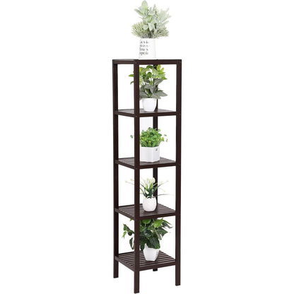 Brown Bamboo Wood 4-Shelf Versatile Storage Unit Rack Narrow Bookcase - Loft&Timber