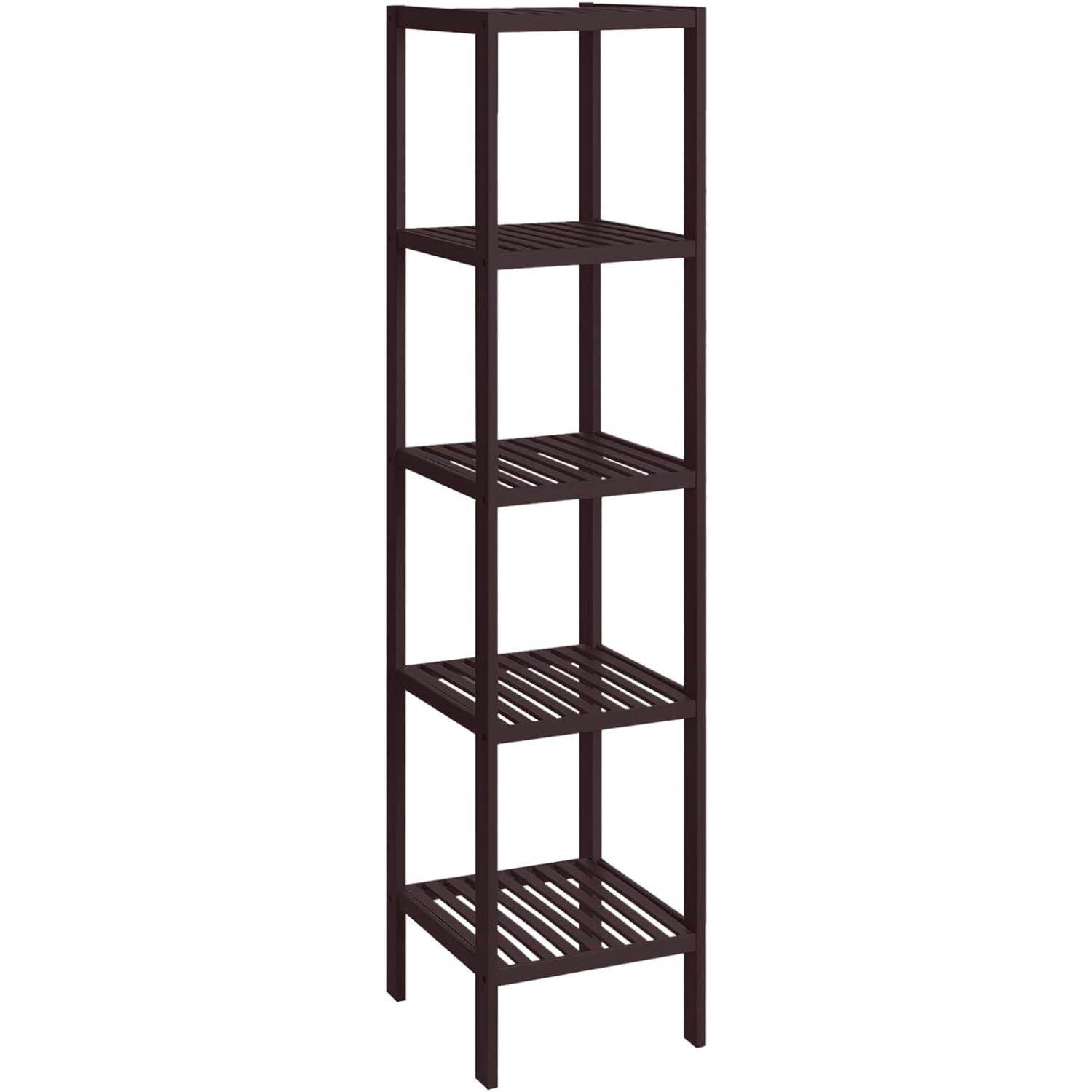 Brown Bamboo Wood 4-Shelf Versatile Storage Unit Rack Narrow Bookcase - Loft&Timber