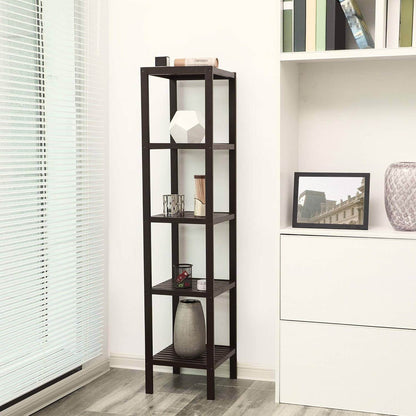 Brown Bamboo Wood 4-Shelf Versatile Storage Unit Rack Narrow Bookcase - Loft&Timber