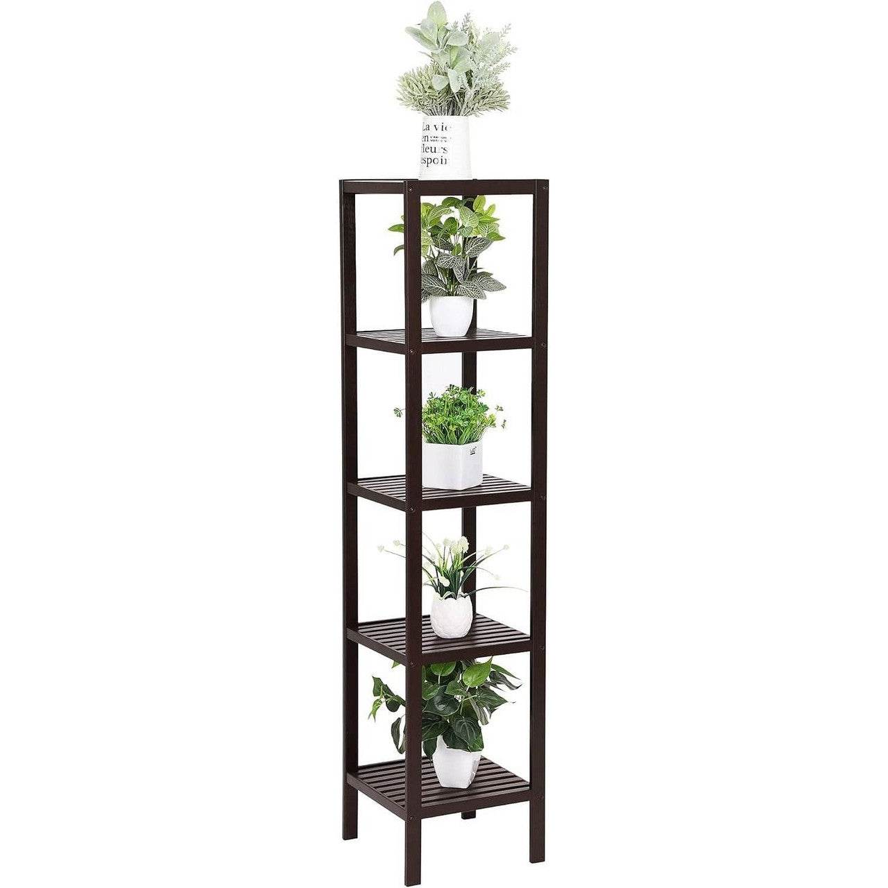 Brown Bamboo Wood 4-Shelf Versatile Storage Unit Rack Narrow Bookcase - Loft&Timber
