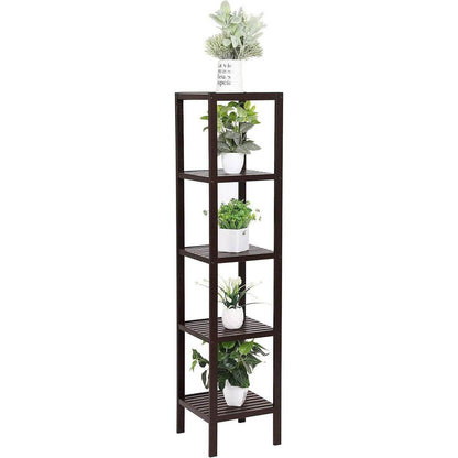 Brown Bamboo Wood 4-Shelf Versatile Storage Unit Rack Narrow Bookcase - Loft&Timber