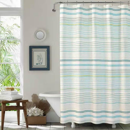 72-inch Sea Breeze Blue Green White Cabana Stripe Cotton Shower Curtain - Loft&Timber