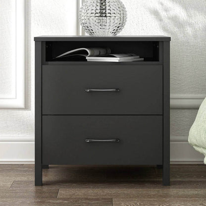 Modern 2-Drawer Nightstand Bedside Table in Black Wood Finish - Loft&Timber
