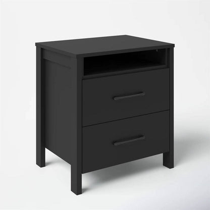 Modern 2-Drawer Nightstand Bedside Table in Black Wood Finish - Loft&Timber