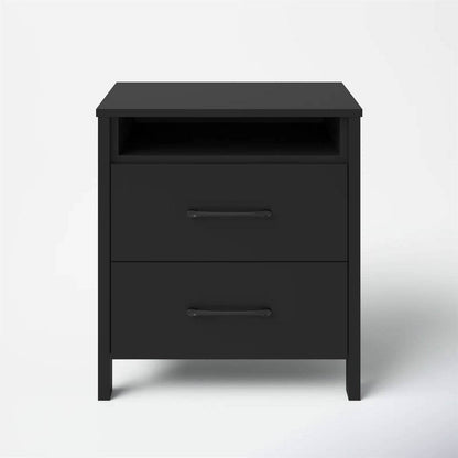 Modern 2-Drawer Nightstand Bedside Table in Black Wood Finish - Loft&Timber
