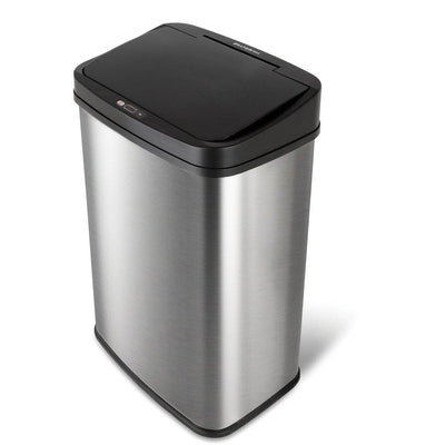 Black Top 13-Gallon Stainless Steel Kitchen Trash Can with Motion Sensor Lid-0