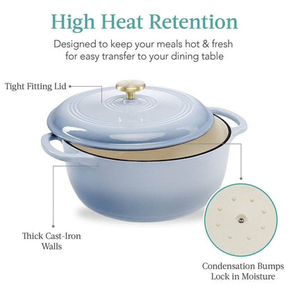 6 Quart Large Baby Blue Enamel Cast-Iron Dutch Oven Kitchen Cookware - Loft&Timber