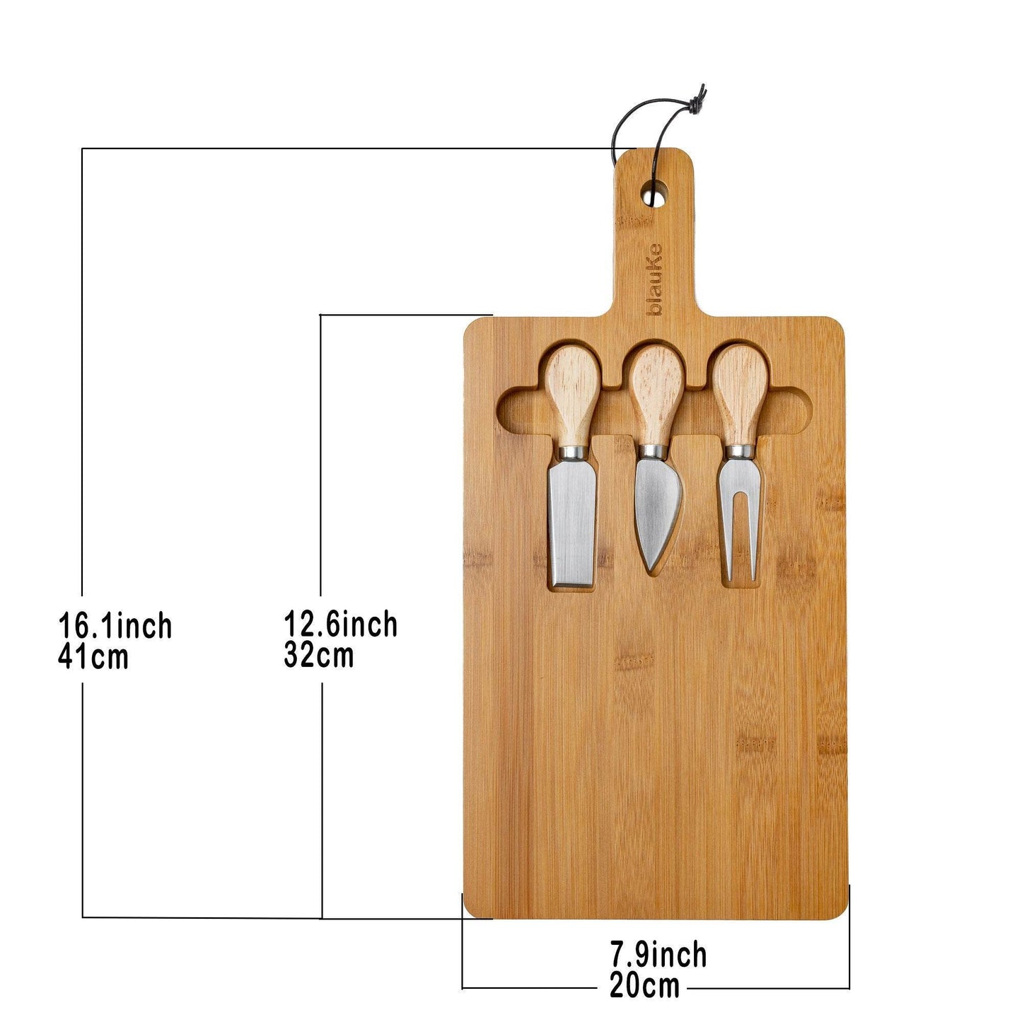Bamboo Cheese Board and Knife Set - 12x8 inch Charcuterie Board with Magnetic Cutlery Storage - Wood Serving Tray with Handle - Loft&Timber