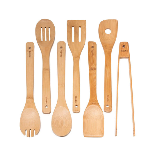 Wooden Spoons for Cooking 7-Pack - Bamboo Kitchen Utensils Set for Nonstick Cookware - Loft&Timber