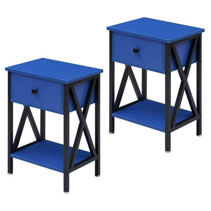 Set of 2 - 1 Drawer Nightstand in Dark Blue and Black - Loft&Timber