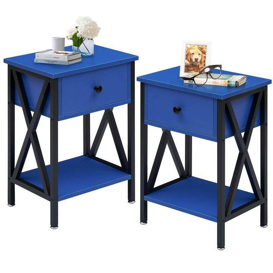 Set of 2 - 1 Drawer Nightstand in Dark Blue and Black - Loft&Timber