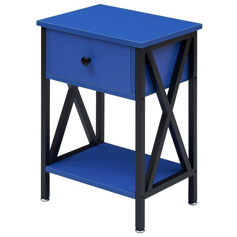 Set of 2 - 1 Drawer Nightstand in Dark Blue and Black - Loft&Timber