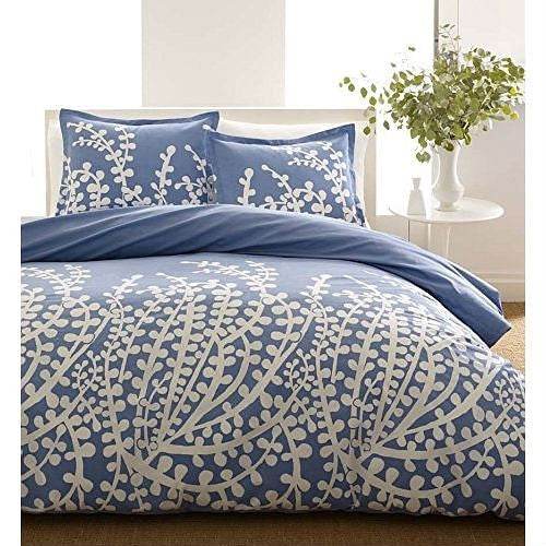 Full / Queen 100-Percent Cotton 3-Piece Comforter Set with Blue White Floral Branch Pattern - Loft&Timber