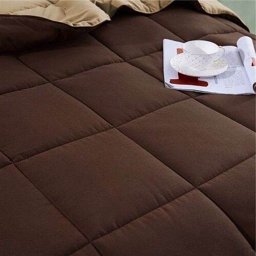 King/Cal King Traditional Microfiber Reversible 3 Piece Comforter Set in Brown - Loft&Timber