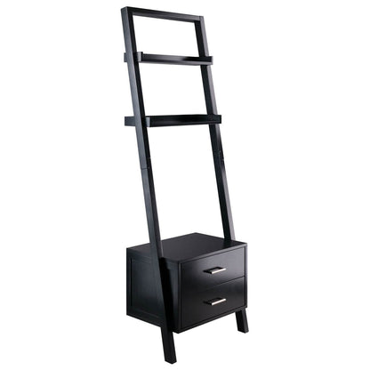 Modern Black 2 Drawer Entryway Shelf Leaning Ladder Bookshelf Bookcase - Loft&Timber