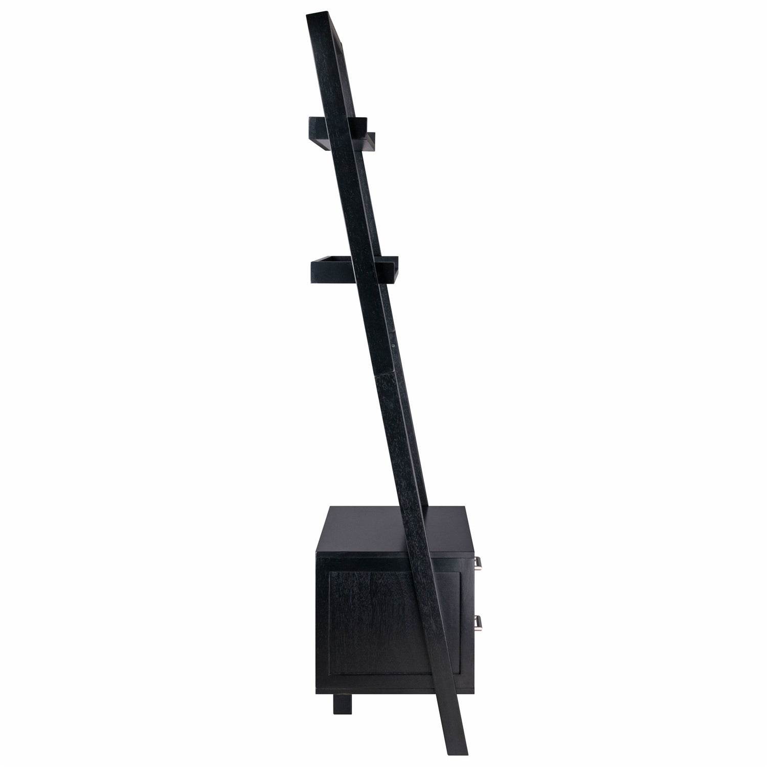 Modern Black 2 Drawer Entryway Shelf Leaning Ladder Bookshelf Bookcase - Loft&Timber