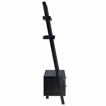 Modern Black 2 Drawer Entryway Shelf Leaning Ladder Bookshelf Bookcase - Loft&Timber