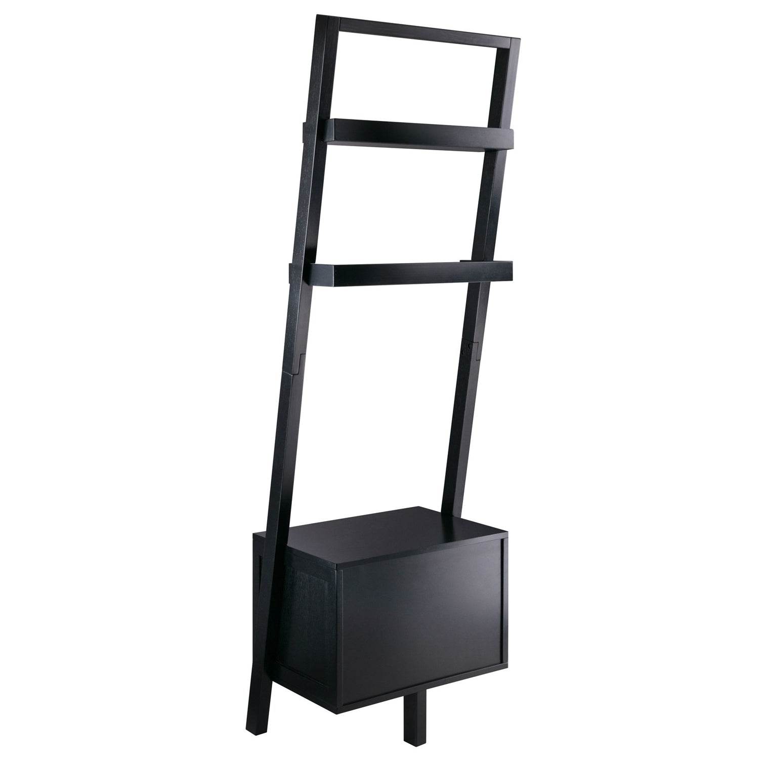 Modern Black 2 Drawer Entryway Shelf Leaning Ladder Bookshelf Bookcase - Loft&Timber