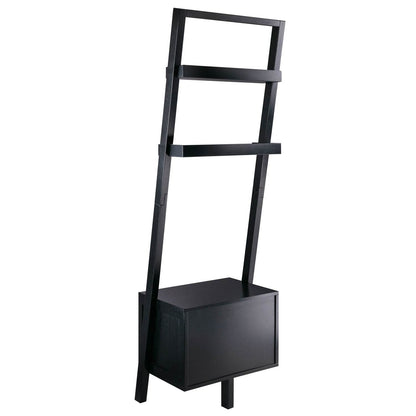 Modern Black 2 Drawer Entryway Shelf Leaning Ladder Bookshelf Bookcase - Loft&Timber