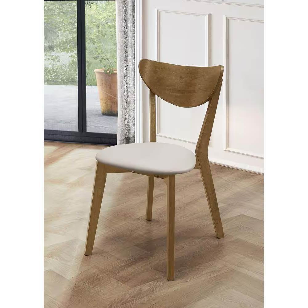 Set of 2 - Mid-Century Modern Wood Dining Chair with Faux Leather Seat - Loft&Timber