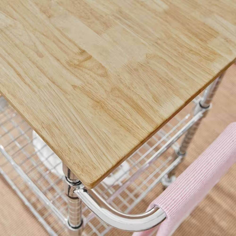 Kitchen Island Cart with Wood Top and 2 Bottom Storage Shelves on Wheels - Loft&Timber