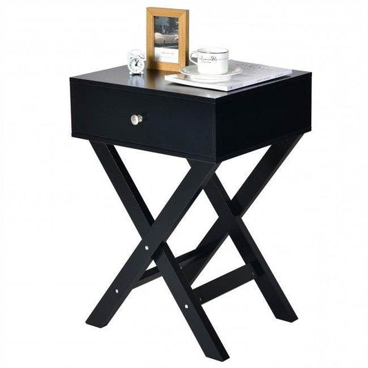 Retro Black X-Shape 1 Drawer Nightstand Coffee Table - Loft&Timber