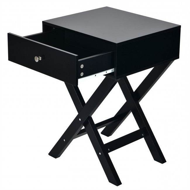 Retro Black X-Shape 1 Drawer Nightstand Coffee Table - Loft&Timber