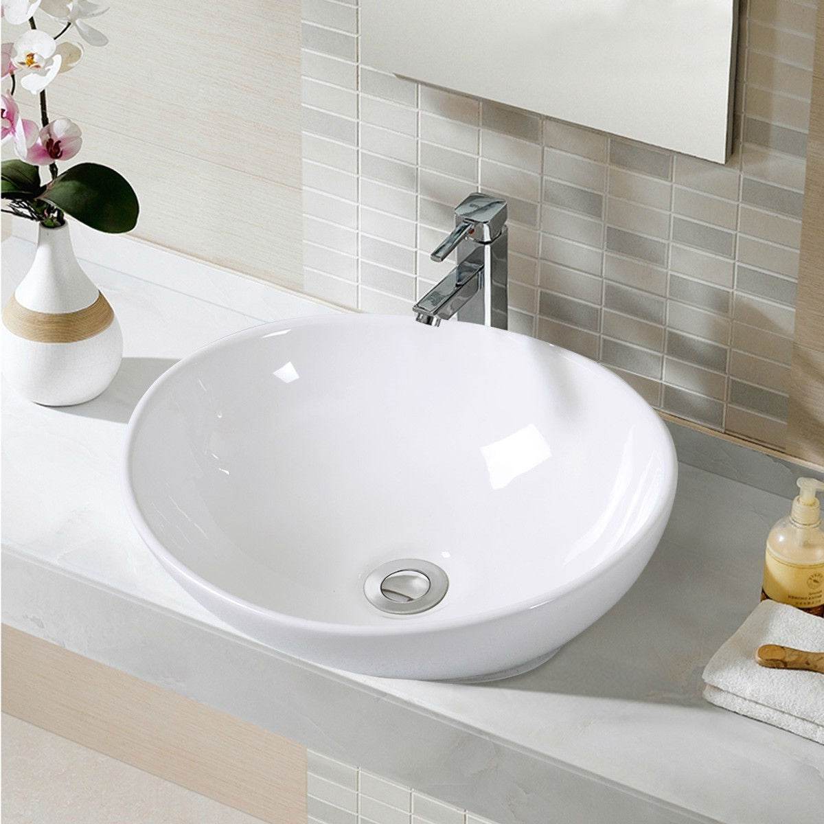 Contemporary Oval Basin Round Vessel Bathroom Sink in White - Loft&Timber