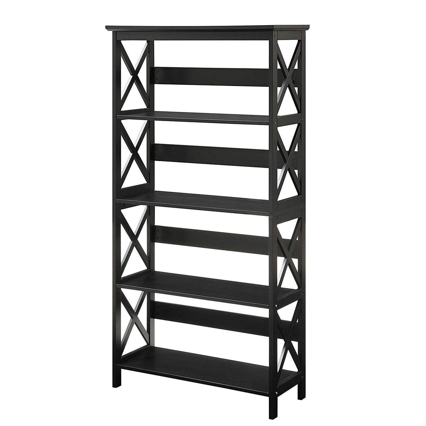 Glossy Black 5-Shelf Bookcase - Loft&Timber