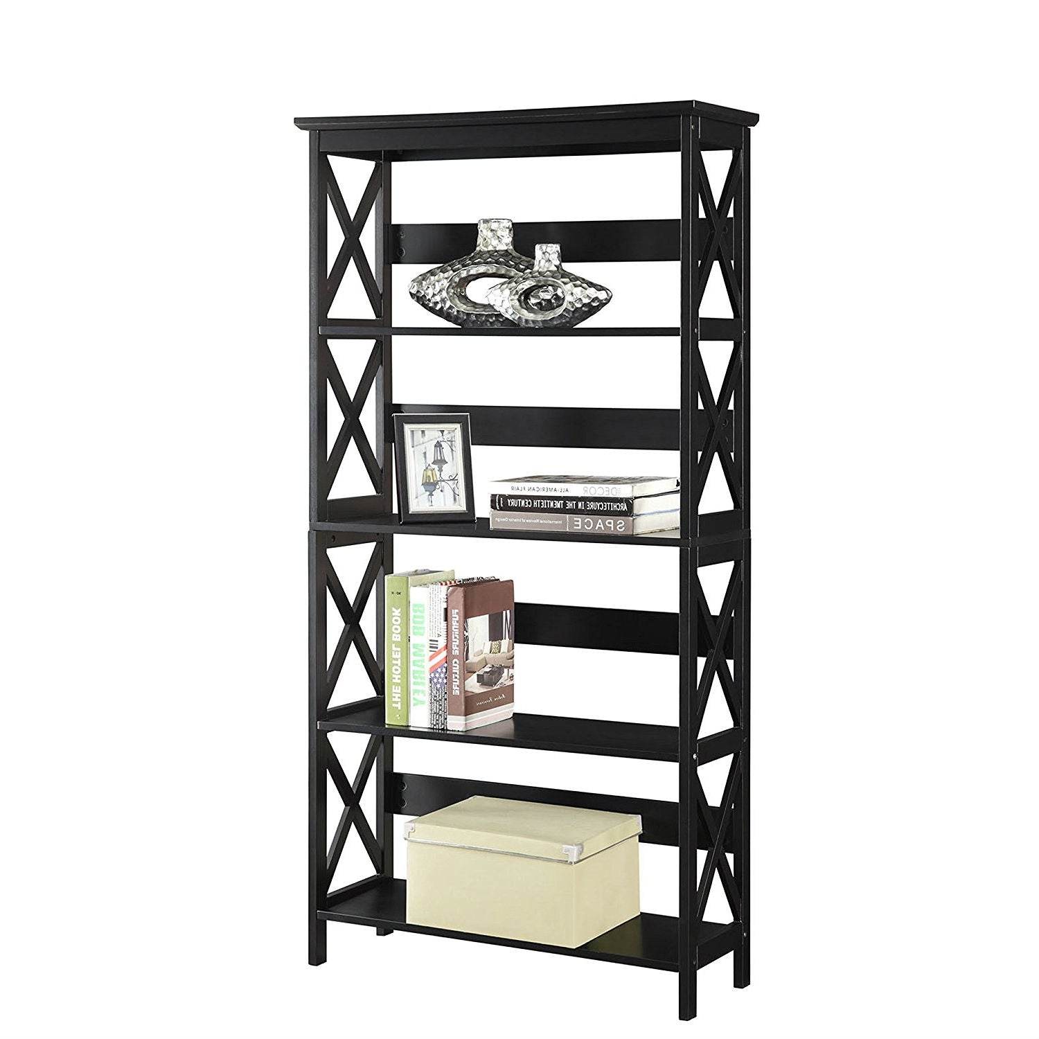 Glossy Black 5-Shelf Bookcase - Loft&Timber