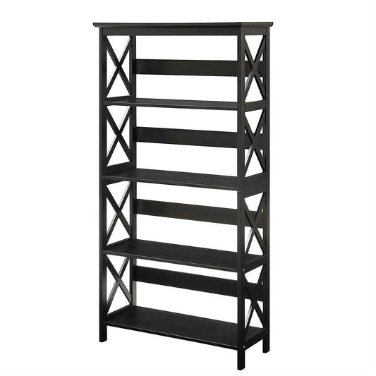 Glossy Black 5-Shelf Bookcase - Loft&Timber