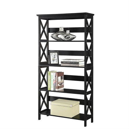 Glossy Black 5-Shelf Bookcase - Loft&Timber