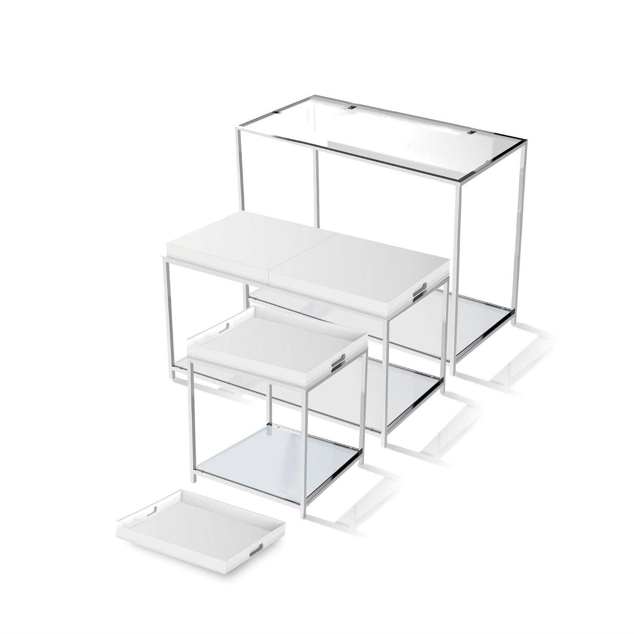 Modern Chrome Metal Coffee Table with 2 White Removable Trays-1