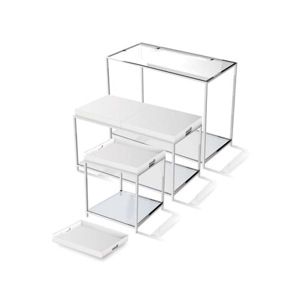 Modern Chrome Metal Coffee Table with 2 White Removable Trays-1