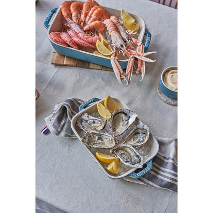 Set of 2 - Ceramic Stoneware Baking Dish Set in Blue Green Turquoise Ivory - Loft&Timber