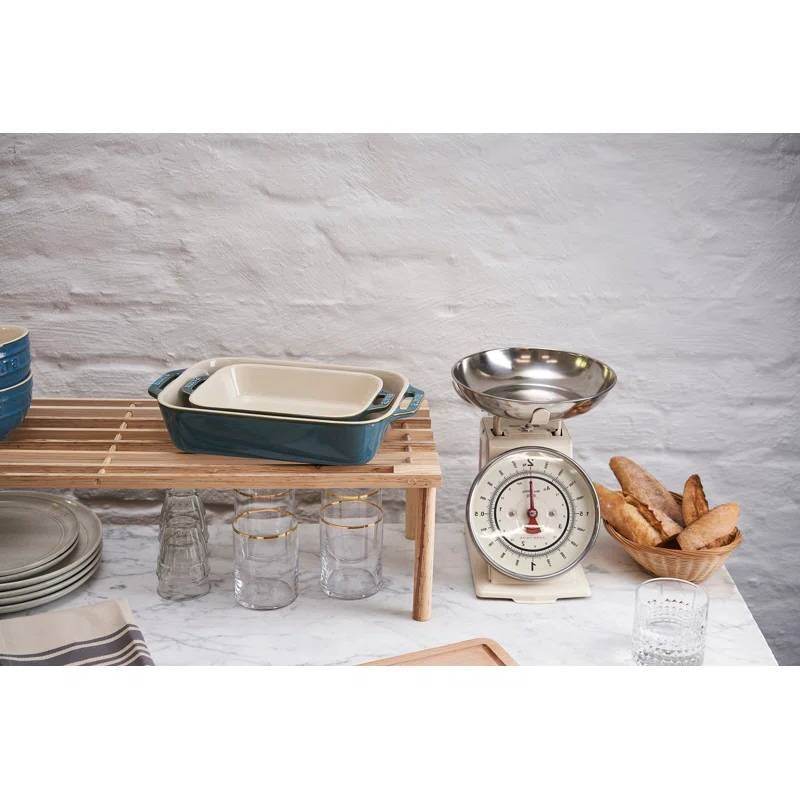 Set of 2 - Ceramic Stoneware Baking Dish Set in Blue Green Turquoise Ivory - Loft&Timber