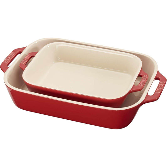 2 Piece Ceramic Stoneware Baking Dish Set in Cherry Red / Ivory - Loft&Timber