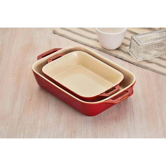 2 Piece Ceramic Stoneware Baking Dish Set in Cherry Red / Ivory - Loft&Timber