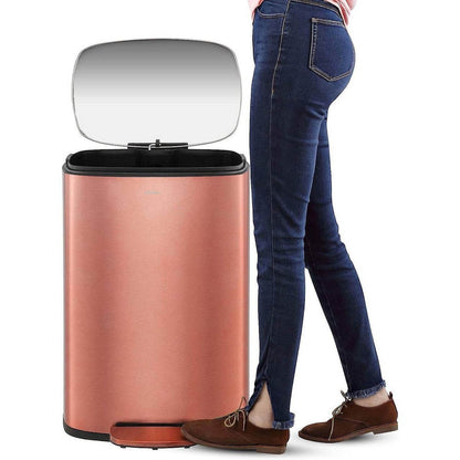 Set of 2 - Copper Gold Step-on Trash Can - 13-Gallon and 1.3-Gallon - Loft&Timber