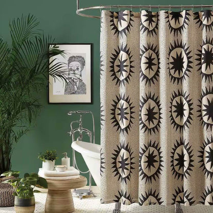 72 x 72 in. Cotton Poly Shower Curtain w/ Cream Brown Sun Star Medallion Pattern - Loft&Timber