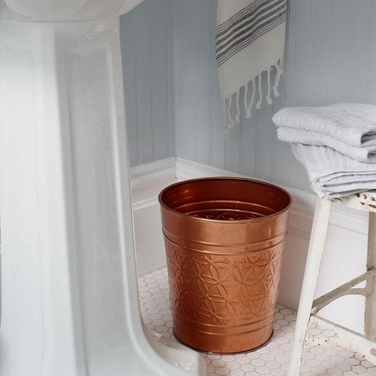 Bathroom Bedroom Metal Trash Can Waste Basket in Copper Finish - Loft&Timber
