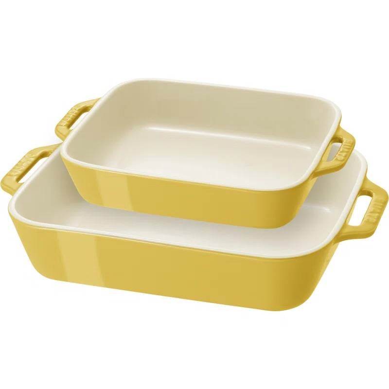 2 Piece Ceramic Stoneware Bakeware Casserole Baking Dish Set in Yellow / Ivory - Loft&Timber
